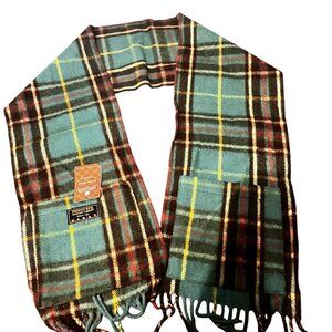 Patrick King Deluxe Wool tartan Pocket Scarf Teal Red Yellow Scottish